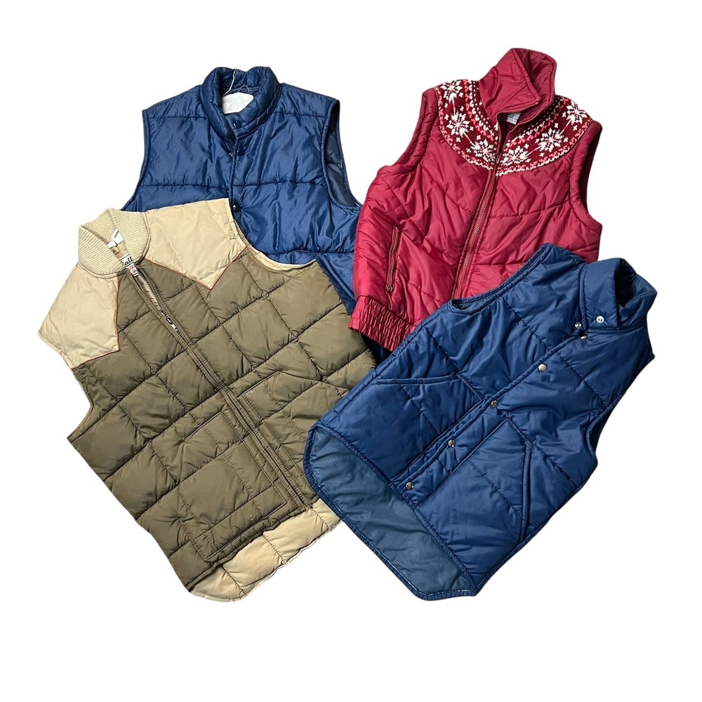 Vintage Lot 4 Mens Puffer Vest Bundle Pack, Quilted Padded Jackets Lot